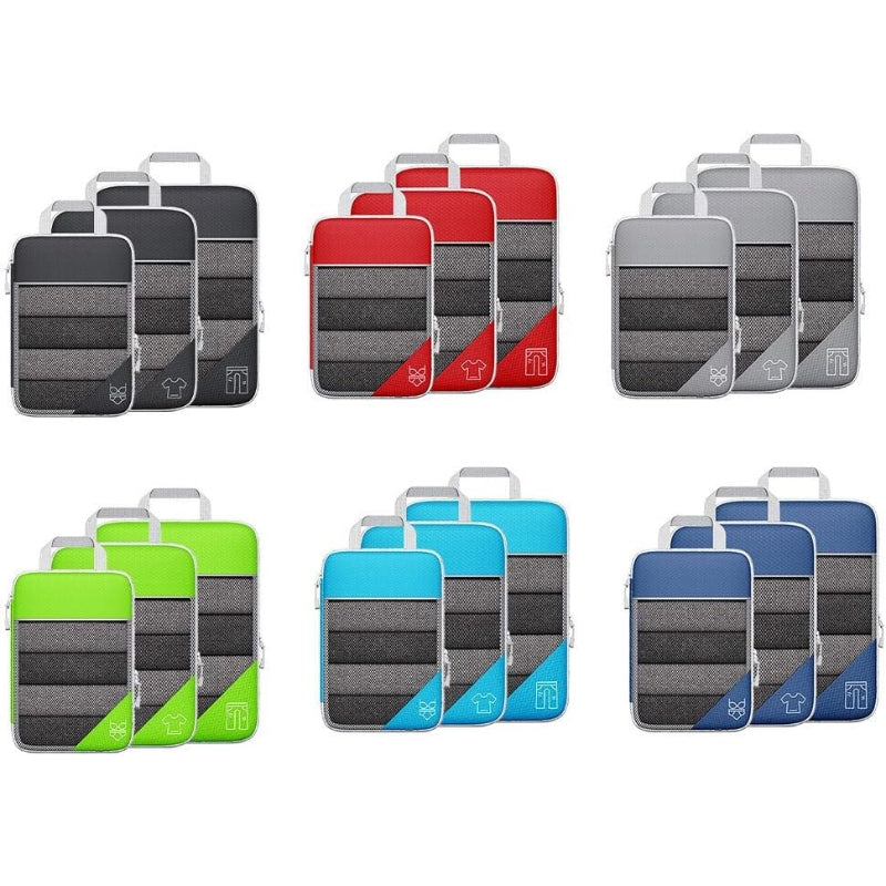 Organisateur De Valise Compressible six articles alignés - Noir - Bleu - Rouge - Vert - Gris