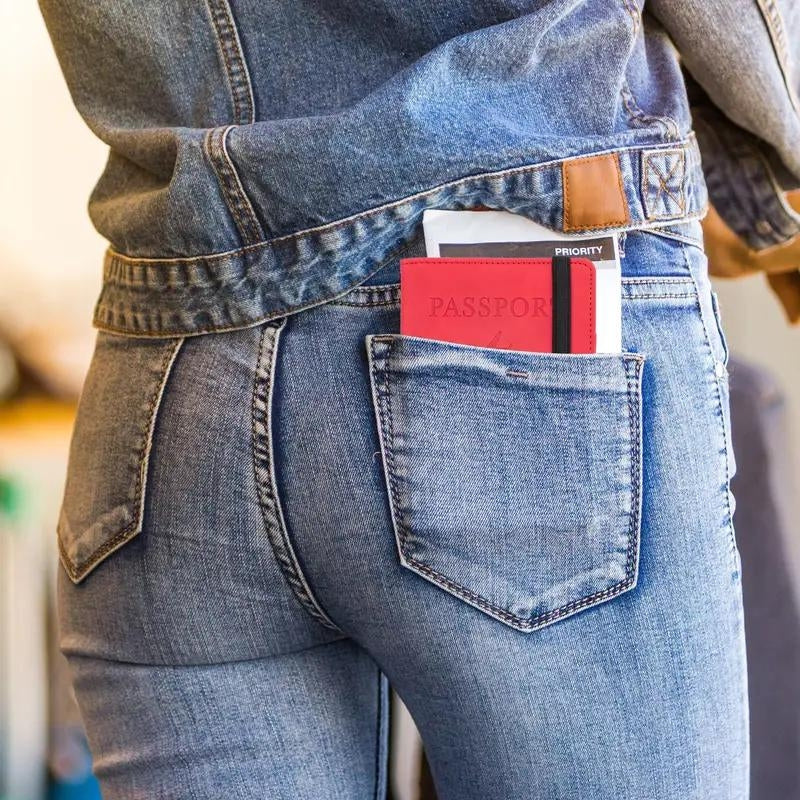 protege passeport rfid - Noir - Gris - Bleu - Bleu Ciel - Rouge - Rose - Vert - Marron