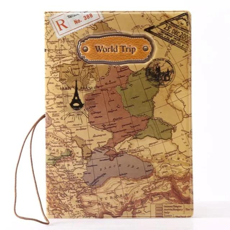 protège passeport homme - Map Monde Couleur Marron Foncé