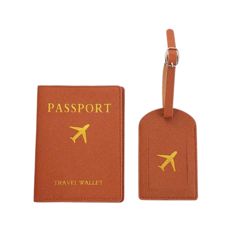 protege passeport avion - Marron