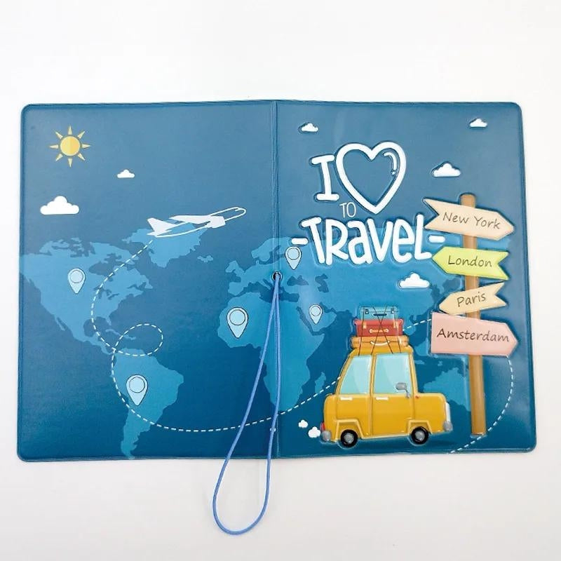protège passeport enfant - Bleu Marine avec Dessin - Bleu Ciel avec Dessin