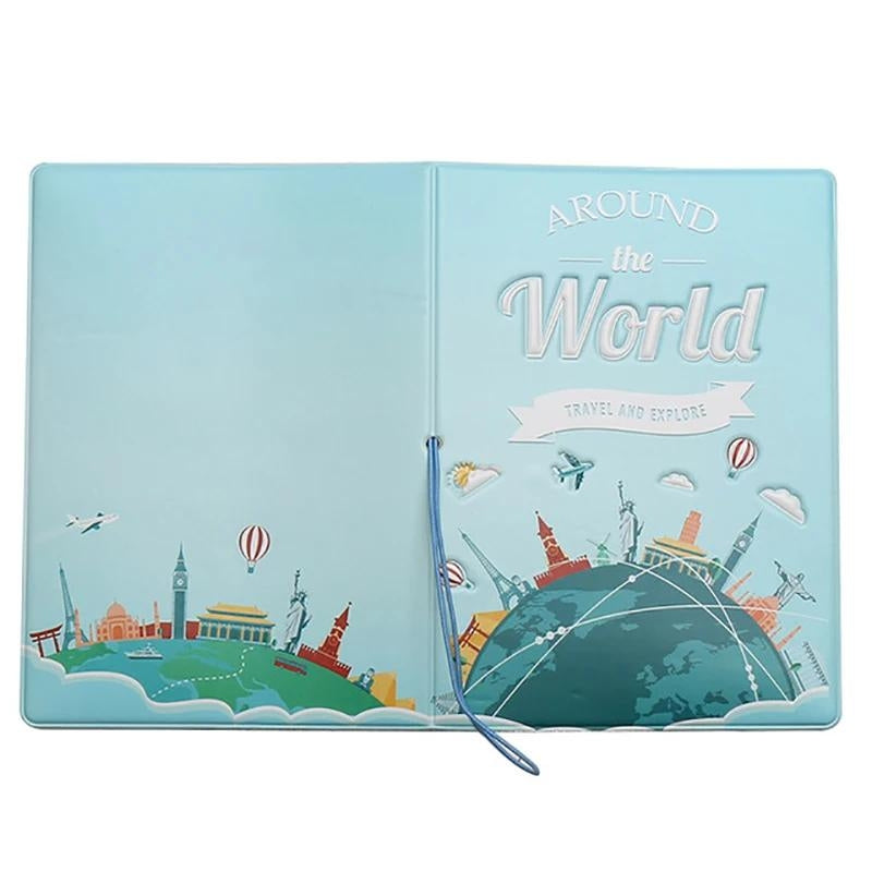 protège passeport original - Bleu Marine avec Dessin - Bleu Ciel avec Dessin
