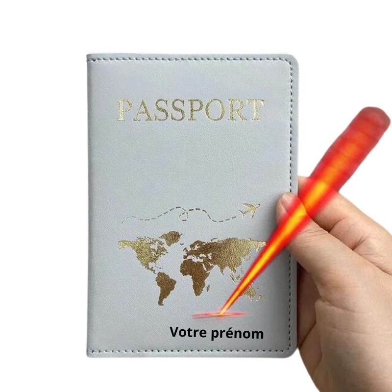 protège passeport cuir - Motif Map Monde - Modèle 2