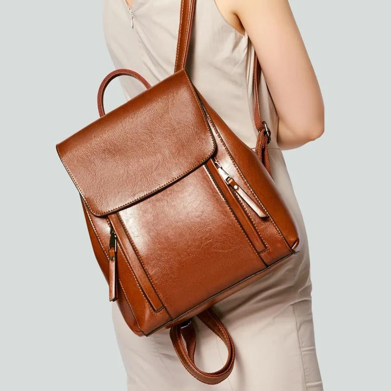 sac à dos femme chic cuir - Caramel - Marron - Noir
