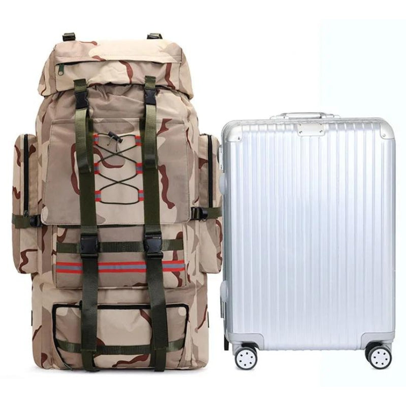 Sac à Dos Voyage Homme XXL gros plan sur le sac - Vert 130L - Noir 130L - Camouflage gris 130L - Beige 130L - Vert uni 130L - Camouflage vert 130L - Camouflage vert armée 130L