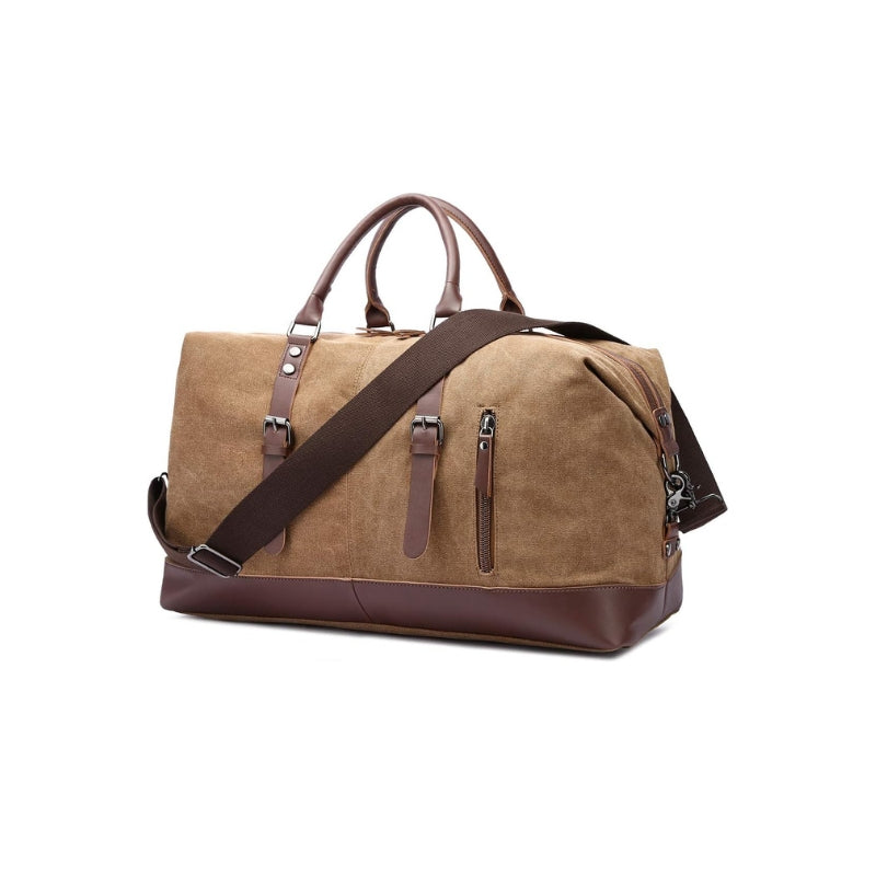 sac voyage toile cuir - Marron