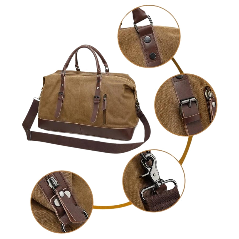 Sac Canvas Voyage gros plan fermeture zippée - Gris - Noir - Marron - Vert - Bleu