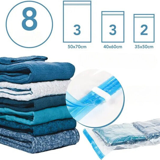 sac compression voyage sans aspirateur - Lot 8 Pièces - 3: 50X70cm / 3: 40X60cm / 2: 35X50cm