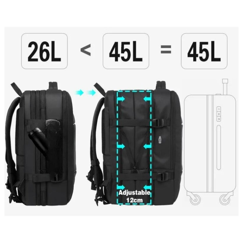 Sac à Dos de Voyage Extensible compartiment ajustable - Noir - Gris - Bleu - Vert