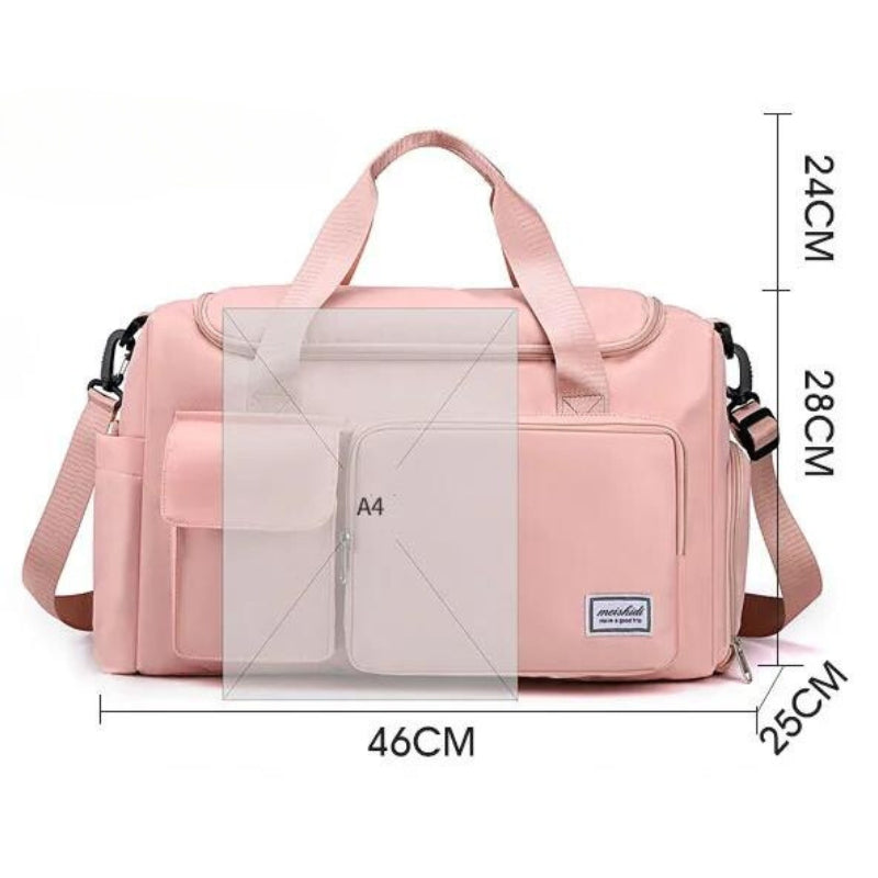 Sac de Voyage Femme avec Rangement Chaussures gros plan dimensions - Noir - Bleu - Bleu ciel - Vert et Rose - Kaki - Rose - Lavande - Vert clair - Gris et Rose - Bleu profond - Violet