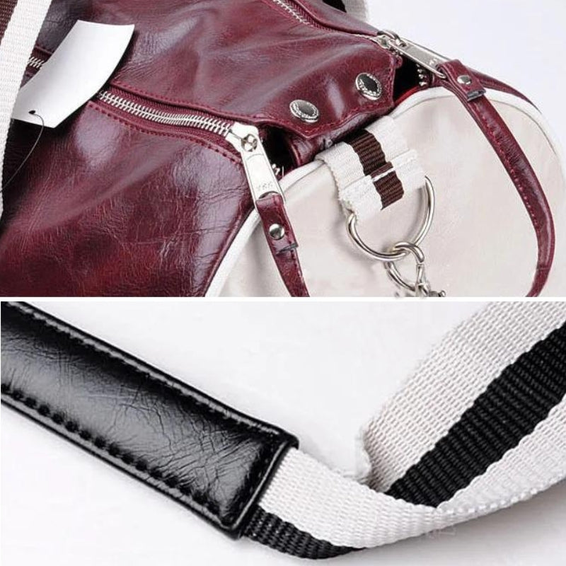 Sac de Sport PU Homme Vintage gros plan fermeture zippée - Rouge - Noir - Bleu - Noir et Blanc - Noir et Jaune - Vert