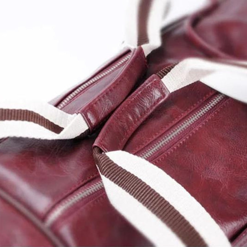 Sac de Sport PU Homme Vintage gros plan fermeture zippée - Rouge - Noir - Bleu - Noir et Blanc - Noir et Jaune - Vert