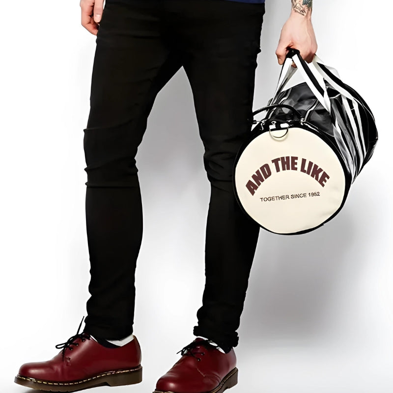Sac de Sport PU Homme Vintage - Noir et Blanc