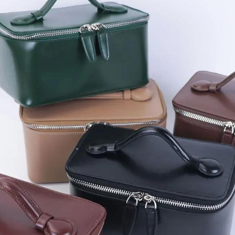 trousse de toilette cuir femme - Noir - Vert - Beige - Marron