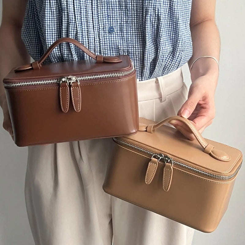 trousse de toilette en cuir personnalisée - Noir - Vert - Beige - Marron
