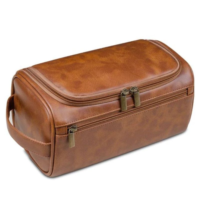 trousse de toilette cuir homme luxe - Marron Clair