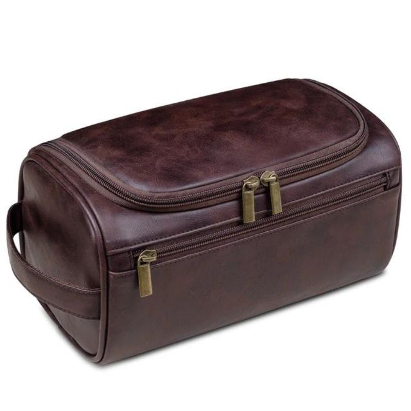 trousse de toilette en cuir pour homme - Marron Café