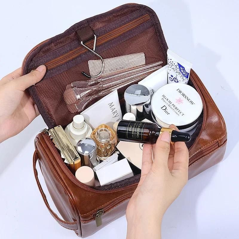 trousse de toilette homme en cuir - Marron - Noir - Marron Clair - Marron Café