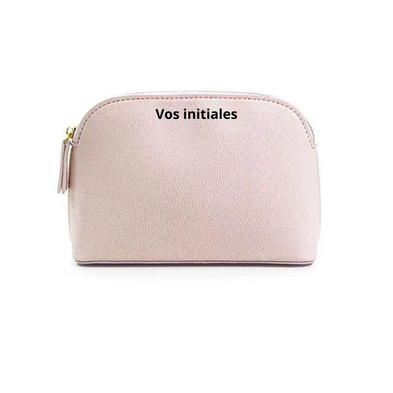 trousse de toilette cuir personnalisable - Rose Clair - Modèle 1